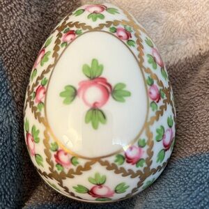 Herend Pink and Green Floral Ceramic Egg